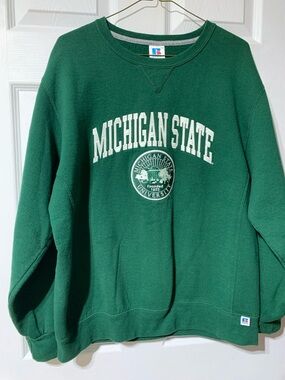Vintage Y2K Green Russell Athletic Michigan State Crewneck